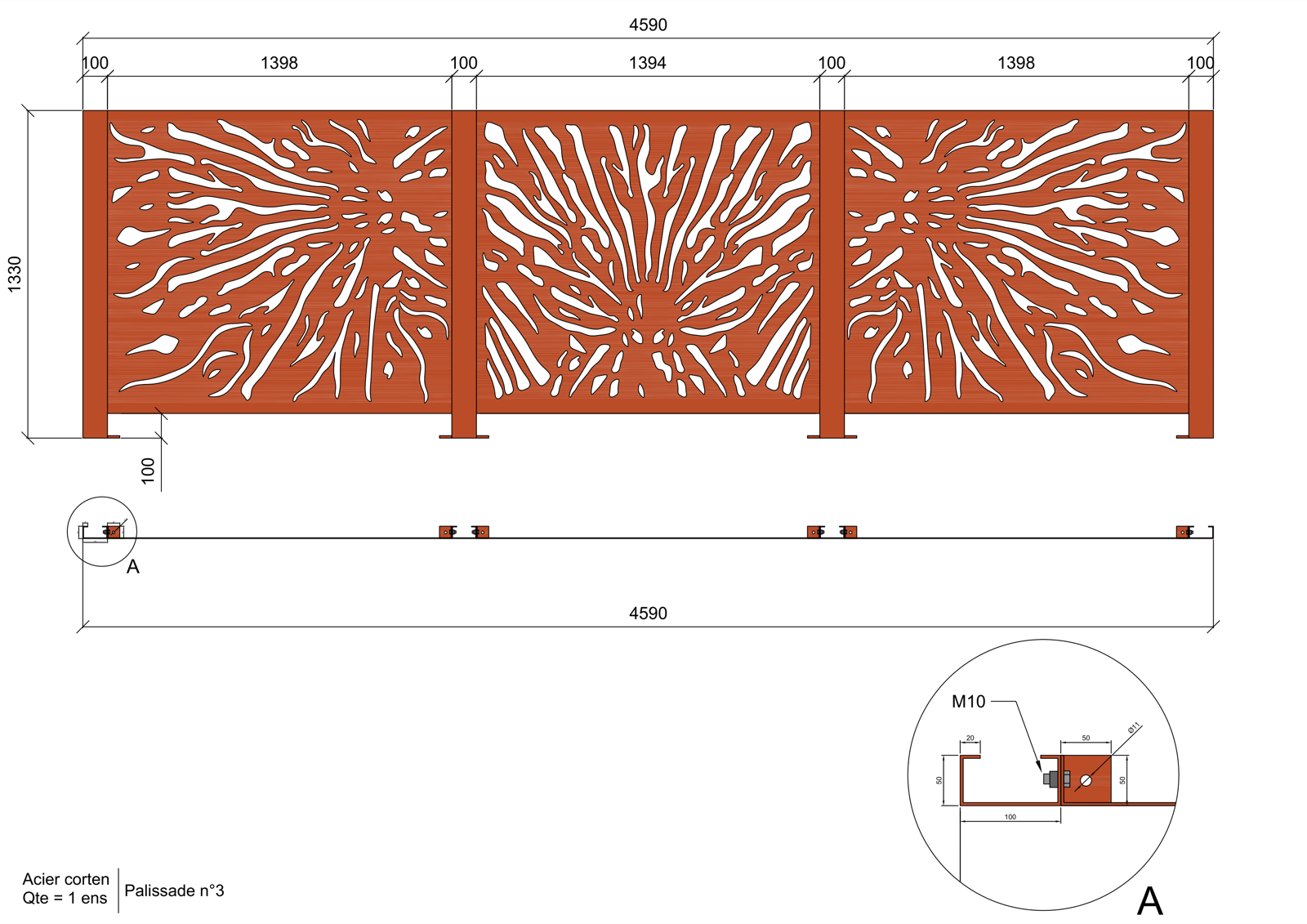 Palissade en acier corten